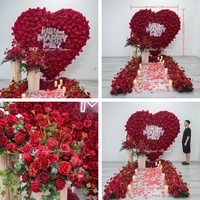 Décor de mariage, panneau mural floral en forme de cœur rouge, fond de scène en fleurs artificielles en soie 3D pour proposition de mariage