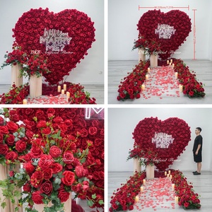 Pannello Decorativo a Forma di Cuore Rosso per Matrimonio, Sfondo Floreale 3D in Seta Artificiale per Proposta di Nozze - Product Image 3