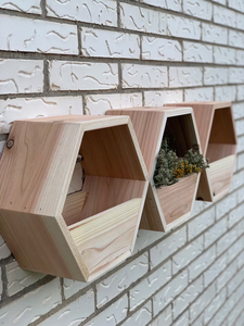 <strong>Wood</strong> Set of 3 <strong>Hexagon</strong> <strong>Planters</strong> Handmade Display Shelf Flower Pot Hanging <strong>Planters</strong> for Indoor Plants Plant Hanger - Product Image 4