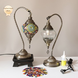 Kit de Fabricación de Lámpara de Mesa Estilo <span class=keywords><strong>Aladdin</strong></span> Vintage, Mosaico Turco DIY, Cuello de Cisne, Vidrio Colorido, Base de Bronce Antiguo - Product Image 3