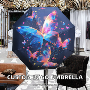 Ombrello Promozionale Personalizzato con <span class=keywords><strong>Stampa</strong></span> Integrale in Pongee, Logo Personalizzato, Compatto da Viaggio, Antivento, Pieghevole in Tre Sezioni - Product Image 2