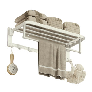 KEGAO Portasciugamani e Portaoggetti da Bagno Bianco Crema Senza Foratura, Portasciugamani da Parete, Set Accessori Bagno - Product Image 5