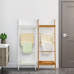 Stylish White Freestanding Bamboo <strong>Ladder</strong> Trendy Eco-Friendly Easy Use <strong>Bathroom</strong> Towel Rack <strong>Storage</strong> for Home Display Hotels Made - Product Image 3