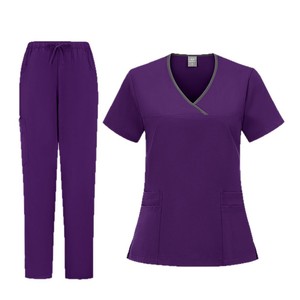 Women's Hospital Scrub Set Moisture Wicking Quick Dry Knitted Split Uniform For Nurses Doctors Workwear Size S XXL - Product Image 5