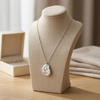 Collier avec pendentif en forme de galet argenté, chaîne texturée, fermoir réglable, bijoux pour femmes
