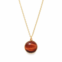 Collier pendentif en œil de tigre rouge naturel, enroulé de fil d'acier inoxydable, pour un usage quotidien