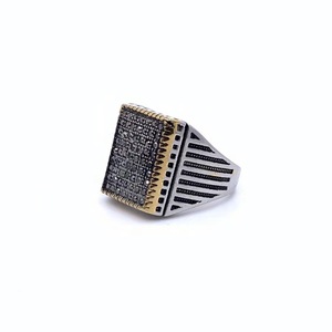 Anillo de Acero Inoxidable para Hombre, Geométrico, Dos Tonos, Dorado y Plateado, con Piedra, Joyería de Moda para Regalo - Product Image 2