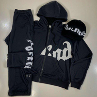Ensemble de survêtement vintage OEM personnalisé en coton 100% pour homme, style streetwear hiver, avec sweat à capuche oversize et pantalon de jogging, broderie à fermeture éclair et patchs