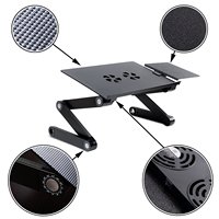 Support pour ordinateur portable en aluminium réglable, pliable, portable, avec deux ventilateurs de refroidissement, tapis de souris pour lit, canapé, bureau à domicile