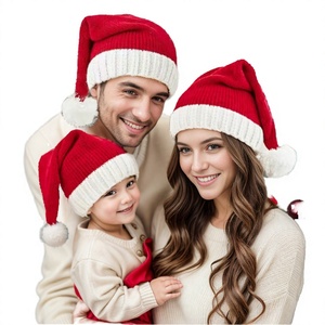 Bonnet de Noël en acrylique tricoté rouge et blanc personnalisé avec pompon, pour adultes unisexe, 52-54cm, idéal pour les fêtes d'hiver - Product Image 4