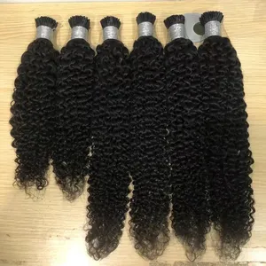 wholesale price 100% virgin Brazilian human hair natural black unprocessed deep curly 20 inch i tip hair extensions 100g