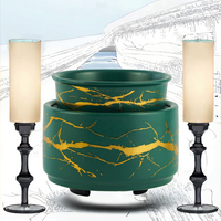 Chauffe-bougie électrique TAYYI en céramique vert mat avec bordure dorée, aromathérapie de table, écologique, très parfumé, fait main, multi-prises