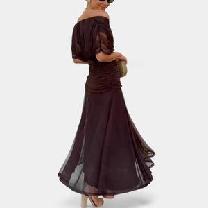 Vestido Largo Casual con Cuello Barco y Estampado de Malla de Poliéster, Estilo Europeo Americano Transfronterizo, Colección Primavera Verano 2026 - Product Image 5