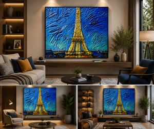 Impresión Artística en Lienzo de la Torre Eiffel en Cielos Azules, Moderna, con Marco Negro Rectangular, Decoración para el Hogar, Estilo Glam, Hecha a Mano - Product Image 3