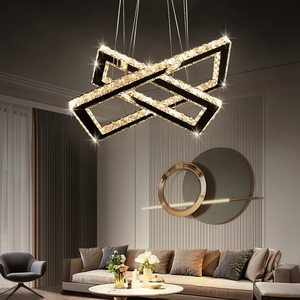 Современная диммируемая атмосферная светодиодная хрустальная люстра с 2 прямоугольными секциями, с пультом ДУ, для отелей, апартаментов, гостиных, потолочные светильники - Product Image 4