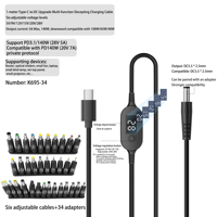 Cable de Carga USB C a DC5525 PD 3.1 de 140W con Interruptor de Encendido, Voltaje Ajustable en 6 Niveles, Adaptador de 34 Puntas, Compatible con Pantalla Digital