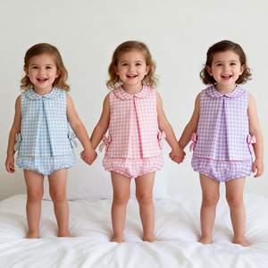 Conjuntos de Ropa de Verano para Niñas, Conjuntos de Blusa y Falda a Cuadros, Ropa para Bebés con Cuello Peter <span class=keywords><strong>Pan</strong></span> - Product Image 2