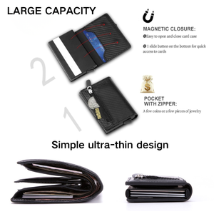 <strong>WaLlet</strong> for <strong>Men</strong> <strong>Leather</strong> RFID Fiber PU Credit Card Holder <strong>Wallet</strong> <strong>With</strong> Zipper <strong>Coin</strong> <strong>Pocket</strong> Metal Carbon <strong>Wallet</strong> for <strong>Men</strong> <strong>Leather</strong> - Product Image 4