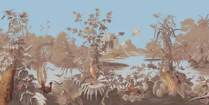 Papier peint chinoiserie avec oiseaux, peintures murales vintage de paons pour le salon, décoration de salon, papier peint <span class=keywords><strong>mural</strong></span> pour fond de télévision - Product Image 3