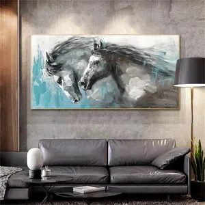 ภาพวาดอะคริลิคสีน้ำมันภาพวาดแอบสแตรกต์รูปมือวาดตกแต่งบ้านรูปม้าป่า100% แนววินเทจ
