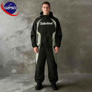 QZFSO Fabricant Logo personnalisé Nylon Unisexe Veste coupe-vent à capuche zippée lourde 100% coton Pantalon de survêtement - Product Image 1