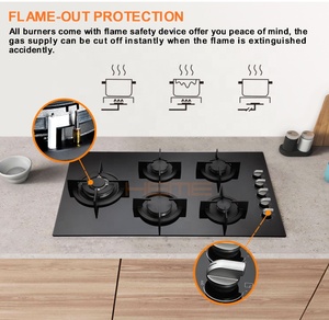 8mm Tempered Glass 5 Burner Cooker <b>Stove</b> Home Kitchen Appliances Built-In Gas With CE Approval - Product Image 6