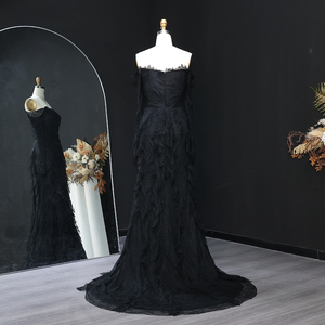 Abito da sera Sharon Said SF519 <span class=keywords><strong>nero</strong></span> in pizzo con spalle scoperte e <span class=keywords><strong>maniche</strong></span> <span class=keywords><strong>lunghe</strong></span> a sirena per donna, abito da ballo arabo per matrimonio - Esaurito - Product Image 5