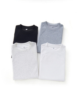 T-shirt décontracté pour homme, coupe ample, tricoté, respirant, blanc, manches courtes, col rond, 100% coton peigné, couleur unie, 240g - Product Image 5