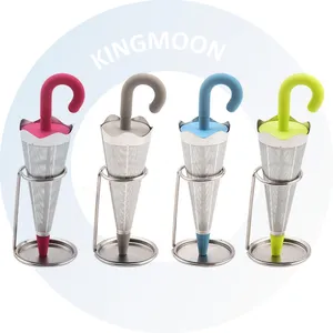 Manufacturer Provides Umbrella Shape Silicone Stainless Steel Tea Strainer with Holder