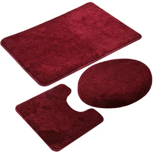 防滑粉色蓝色多色浴垫浴室地毯套装3件100% 聚酯超细纤维浴室地毯和垫子套装
