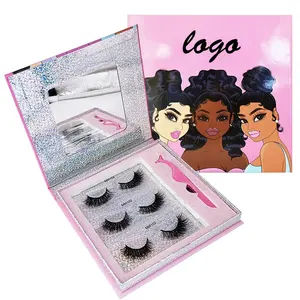 Custom Eyelash Packaging Private Label 3 Pair Eyelashes Pack Lash Kit With Mirror