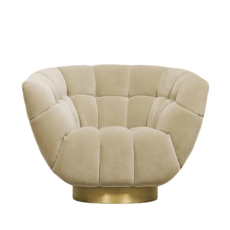 Lüks tek aksan sandalye yumuşak kadife kanepe koltuk fırçalanmış altın Metal taban.