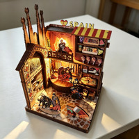 Maison en bois à construire soi-même de style espagnol, marché de la Boqueria de Barcelone, ensemble de maison miniature en bois 3D, parfait pour la décoration de la maison