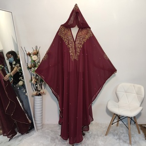 Custom Make Luxury Beaded One Size Abaya <b>Kaftan</b> With Diamond Hoodie Chiffon Solid Color Fabric for Ramadan 6227# - Product Image 5