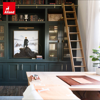 Meuble de bureau exécutif Alland sur mesure en bois antique avec échelle roulante, îlot de bureau et armoire pour la maison et le bureau