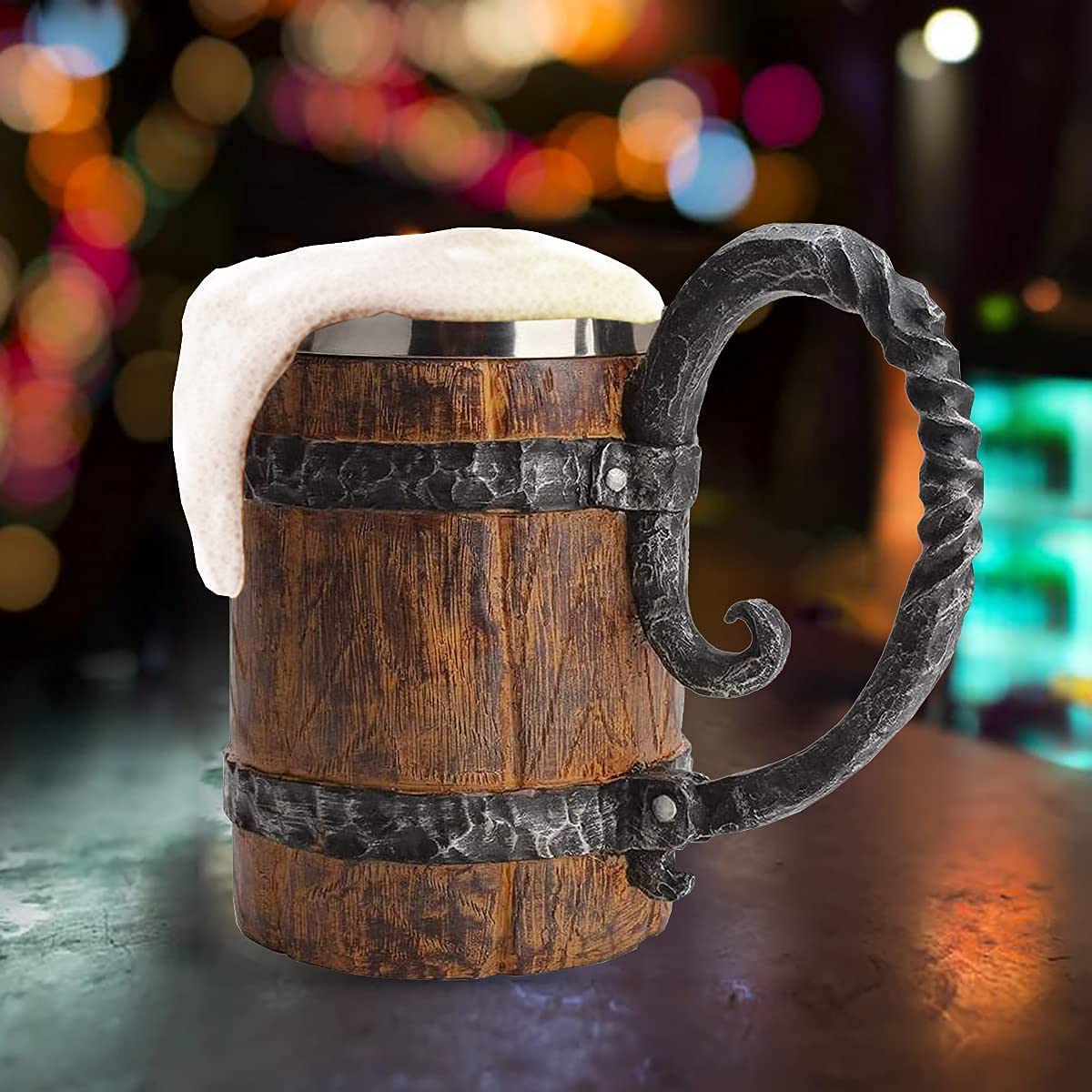 Boccale In Legno Naturale Tyenaza Con Manico, Capacità 300 Ml, Altezza 10,8 Cm, Ideale Per Birra, Tè E Altre Bevande, Per Bar, Ristoranti E Casa - 3