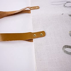 Bolsos de yute de lona de playa de alta calidad para mujer, bolso de mano con logotipo de lona de algodón en blanco, lona con asa de cuero - Product Image 4