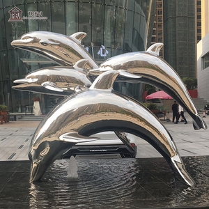 Tượng Điêu Khắc Động Vật Bằng Kim Loại Trang Trí Bên Bờ Biển Tượng Cá Heo Bằng Thép Không Gỉ - Product Image 1