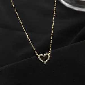 Women Valentine Jewelry Cubic Zirconia 925 Sterling Silver Heart Pendant Love Necklace
