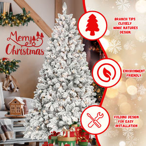 Árbol de Navidad Artificial de PVC Ecológico de Alta Calidad de 7 Pies, Resistente al Fuego, con Ramas Articuladas, Piñas y Nieve Blanca - Product Image 6