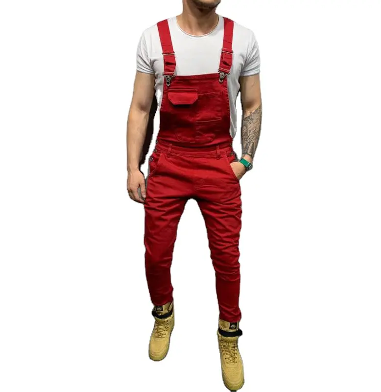 2020 Europa En De Verenigde Staten Nieuwe Stijl Pure Kleur Slim Fit Denim Overalls Elastische Skinny Mannen Jeans Jumpsuit