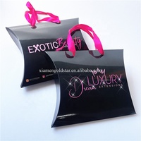 Boîte cadeau en forme d'oreiller en gros, personnalisable avec logo, pour perruques, extensions capillaires, sac d'emballage en papier, boîte à cheveux avec ruban en satin