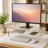Support d'écran en acrylique transparent à 2 niveaux, rehausseur de bureau transparent pour écran d'ordinateur avec étagère de rangement pour bureau et maison