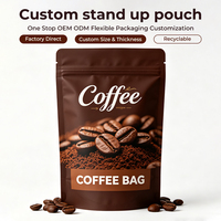 Sacs d'emballage pour café biodégradables personnalisés de 250 g et 500 g, avec fermeture éclair, fond plat et huit soudures latérales