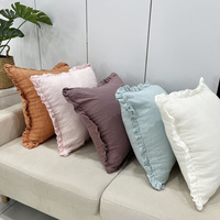 Coussins décoratifs en lin français bio pour lit, oreiller de boudoir, garniture effilochée, nouveau design, housse de coussin carrée