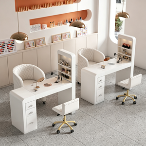 Ensemble de table et chaise de manucure pour salon de beauté moderne avec collecteur de poussière, tables à ongles blanches de luxe, ensemble de table et chaise de manucure - Product Image 5