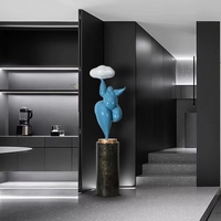 Lampadaire LED d'intérieur moderne avec abat-jour en pierre bleue pour clubs, bars, hôtels - Sculpture lumineuse artistique pour fêtes, motif humain debout
