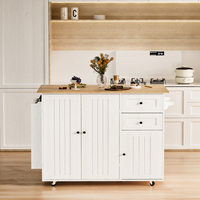 Armoire de cuisine multifonctionnelle moderne en bois sur roulettes avec tiroirs de grande capacité, étagère à épices latérale, roulettes verrouillables