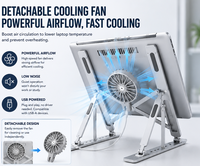 Support portable pour ordinateur portable avec ventilateur de refroidissement détachable, support réglable à 7 niveaux pour ordinateur portable de 10 à 17,3 pouces