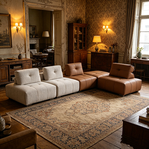 Sofá Seccional Cuadrado de Cuero Genuino Moderno, Diseño Atemporal, Fácil de Combinar con el Interior de una Villa - Product Image 6